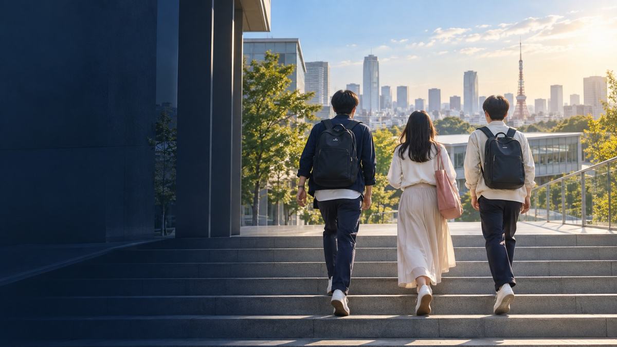 未来に向かって歩き出す学生のイメージ